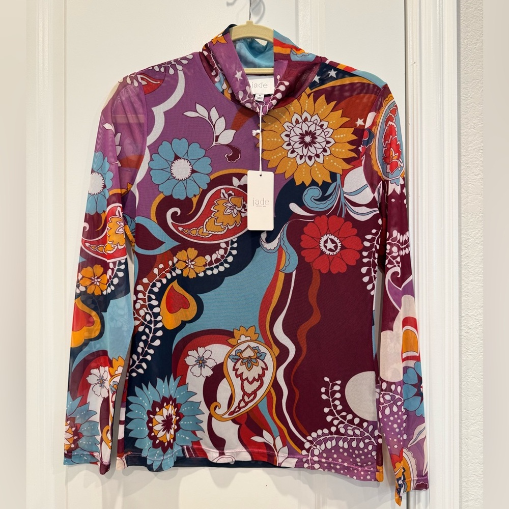 Johnny Was Rebecca Mesh Mock Neck Long Sleeve Tee